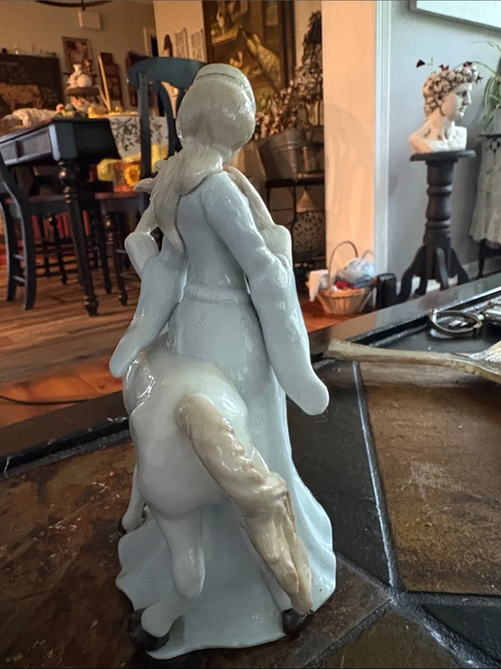 Porcelain Girl with Unicorn Figurine - White and Blue Accent